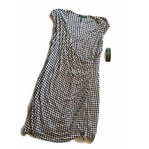 ralph lauren black and white dress Lauren Ralph Lauren Leaf-Print Belted Crepe Dress in Cream/Black main image 1